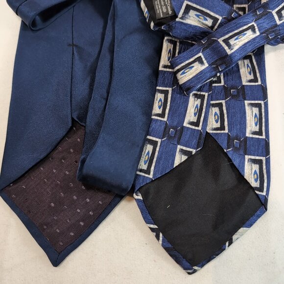 Arrow Trump 2 Set 100% Silk Tie Men's Neck Blue Geometric Pattern Solid - Picture 6 of 12